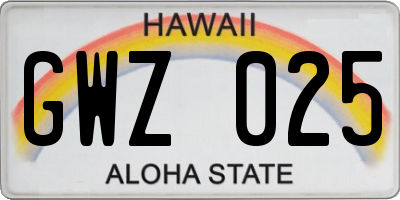 HI license plate GWZ025