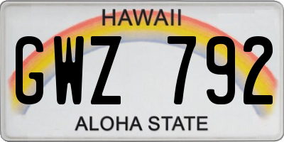 HI license plate GWZ792