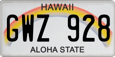 HI license plate GWZ928