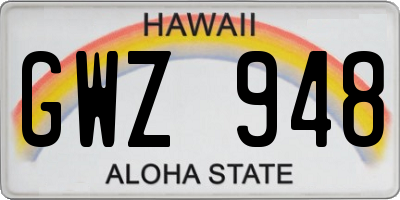 HI license plate GWZ948