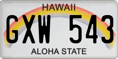 HI license plate GXW543