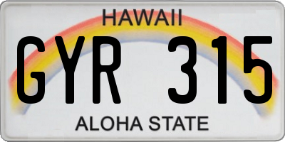HI license plate GYR315