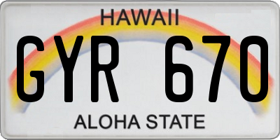 HI license plate GYR670