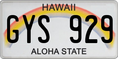 HI license plate GYS929