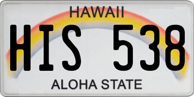 HI license plate HIS538