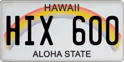 HI license plate HIX600