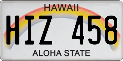 HI license plate HIZ458