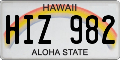 HI license plate HIZ982