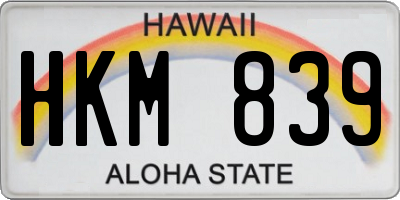 HI license plate HKM839