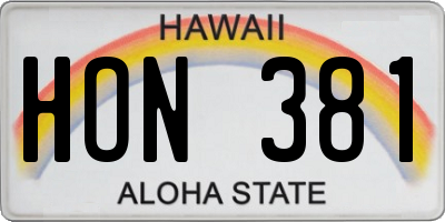 HI license plate HON381