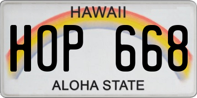 HI license plate HOP668