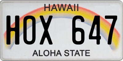 HI license plate HOX647