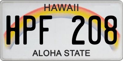 HI license plate HPF208