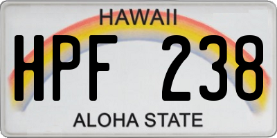 HI license plate HPF238