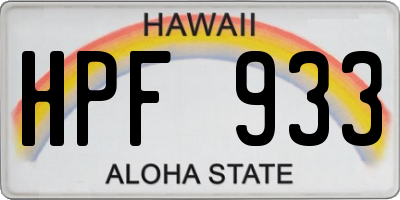 HI license plate HPF933