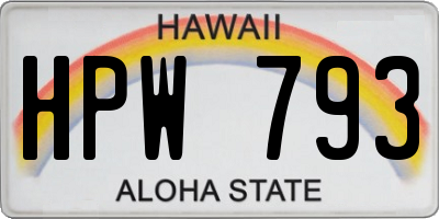 HI license plate HPW793