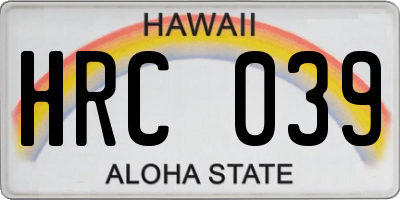 HI license plate HRC039