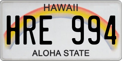 HI license plate HRE994