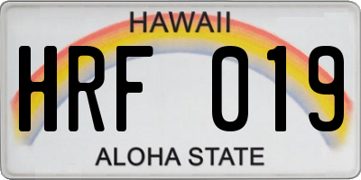 HI license plate HRF019