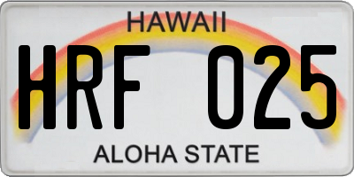 HI license plate HRF025