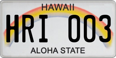 HI license plate HRI003