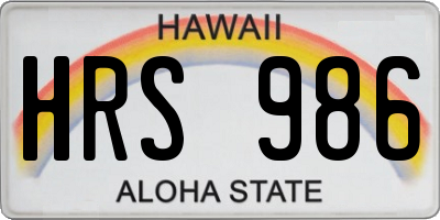 HI license plate HRS986