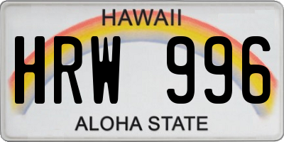 HI license plate HRW996