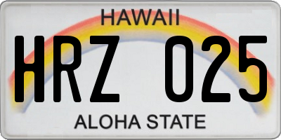 HI license plate HRZ025