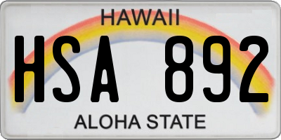 HI license plate HSA892
