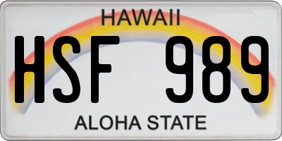 HI license plate HSF989