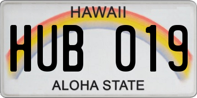 HI license plate HUB019