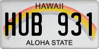 HI license plate HUB931