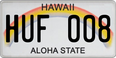 HI license plate HUF008