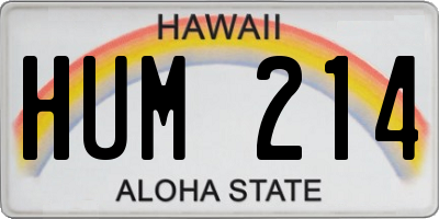HI license plate HUM214