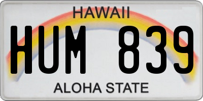 HI license plate HUM839