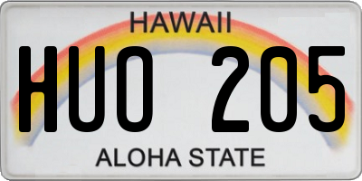 HI license plate HUO205