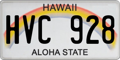 HI license plate HVC928
