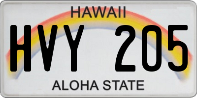 HI license plate HVY205