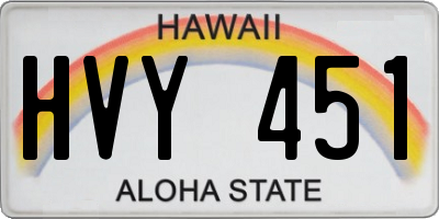 HI license plate HVY451