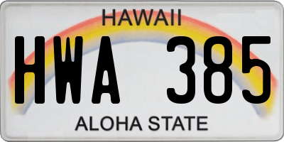 HI license plate HWA385