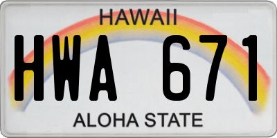 HI license plate HWA671