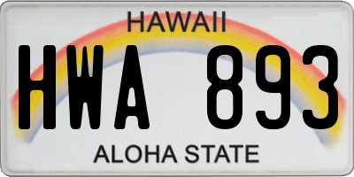 HI license plate HWA893