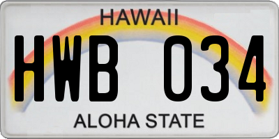 HI license plate HWB034