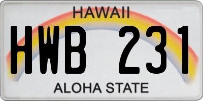 HI license plate HWB231