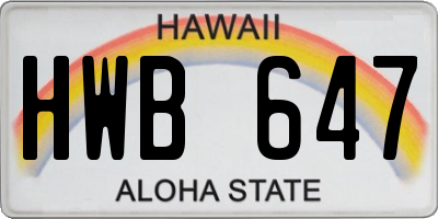 HI license plate HWB647