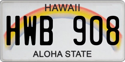 HI license plate HWB908
