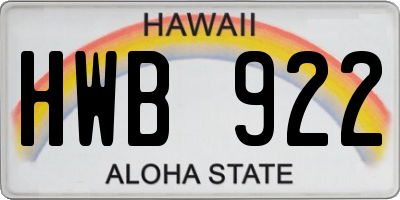 HI license plate HWB922