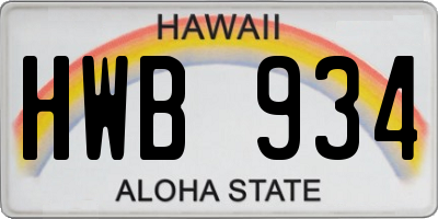 HI license plate HWB934