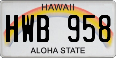 HI license plate HWB958