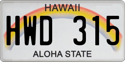 HI license plate HWD315
